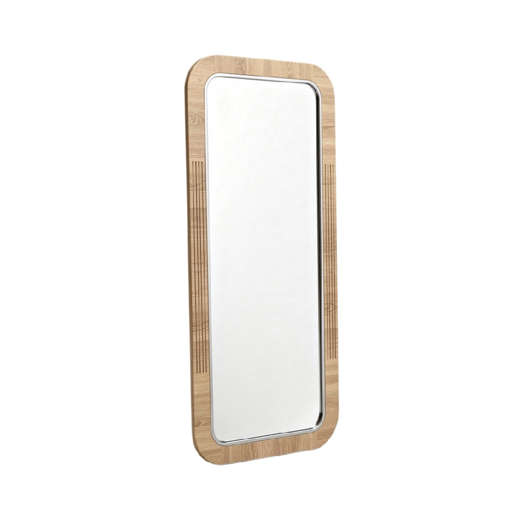 Modern Rectangular Wall Mirror with Bamboo Frame